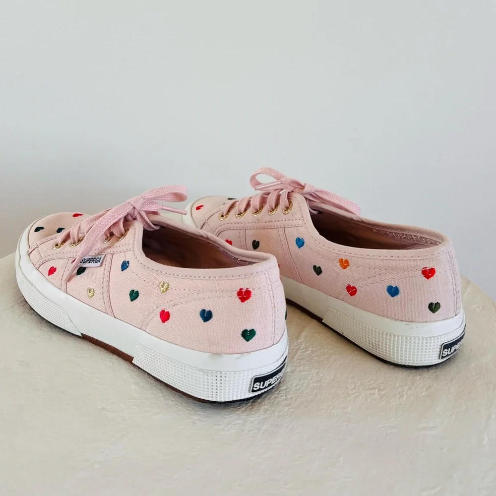 SUPERGA UNISEX LITTLE HEARTS PINK EMBROIDERY LOW TOP SNEAKERS FESTIVAL‎ LOVE